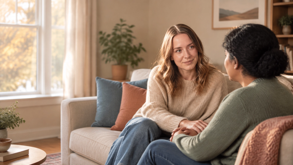 therapist sitting and listening to patient